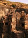 The largest of the temples at Ellora is the giant Kailasa Temple. Twice as big as Athens Parthenon, it is recognized as the worlds largest monolithic monument -- the entire temple was carved from ONE piece of stone!
